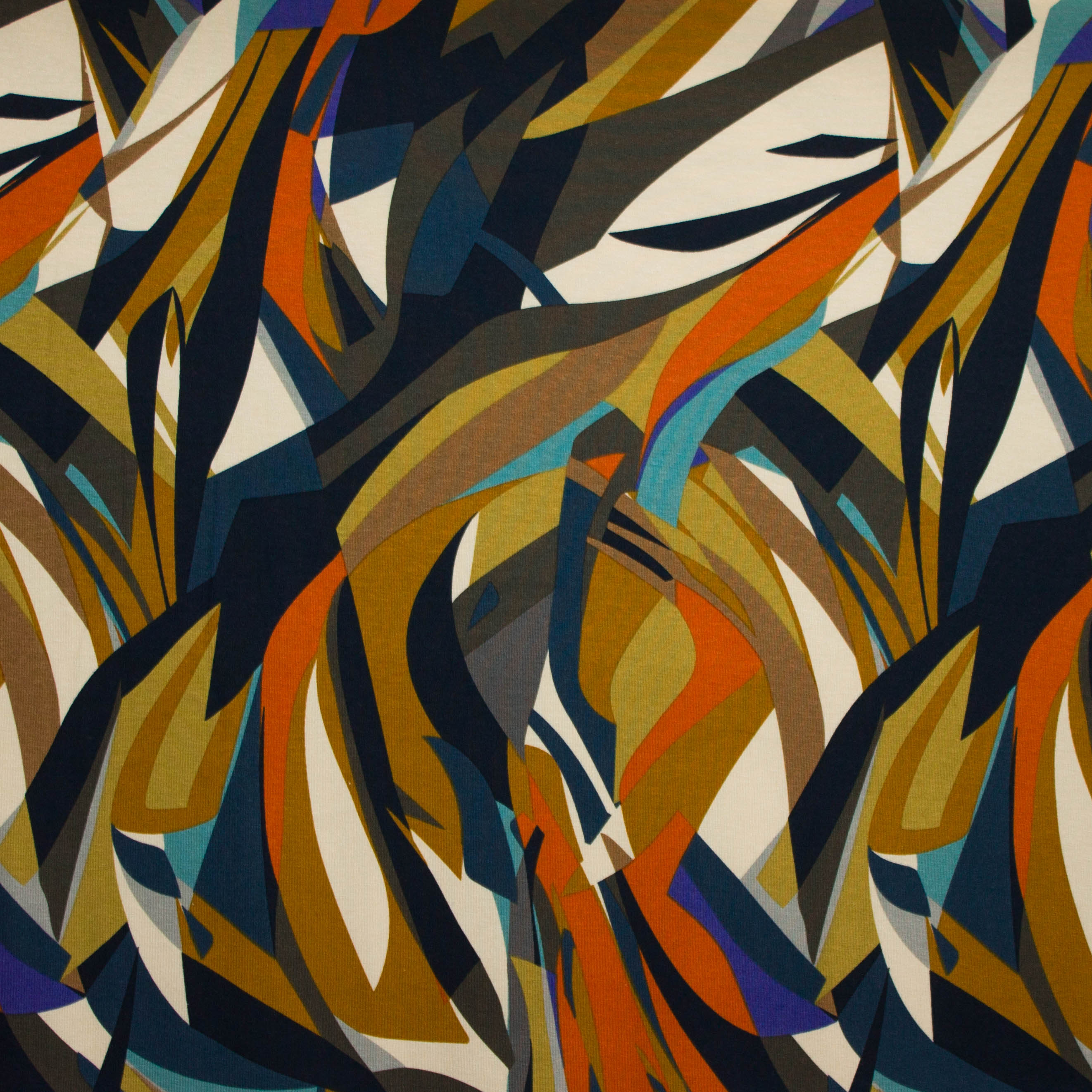 Viscose tricot blauw multicolor met abstract patroon